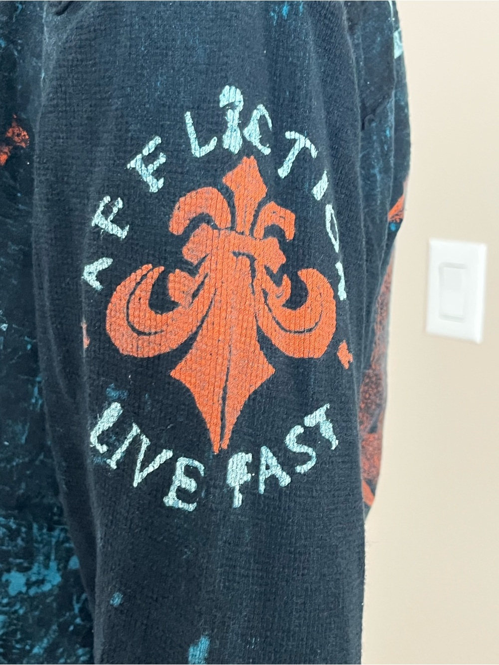 Affliction Women's Teal and Black Distressed Hoodie Sweatshirt - Picture 7 of 7